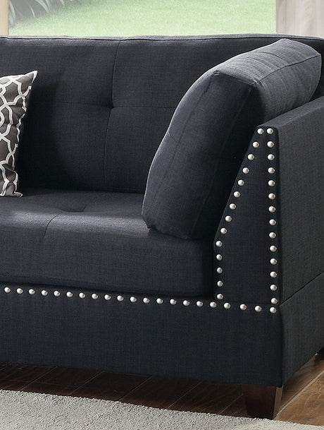 3-pcs Sectional Sofa Black Polyfiber Cushion Sofa Chaise Ottoman Reversible Couch Pillows - sold by Home Elegance USA