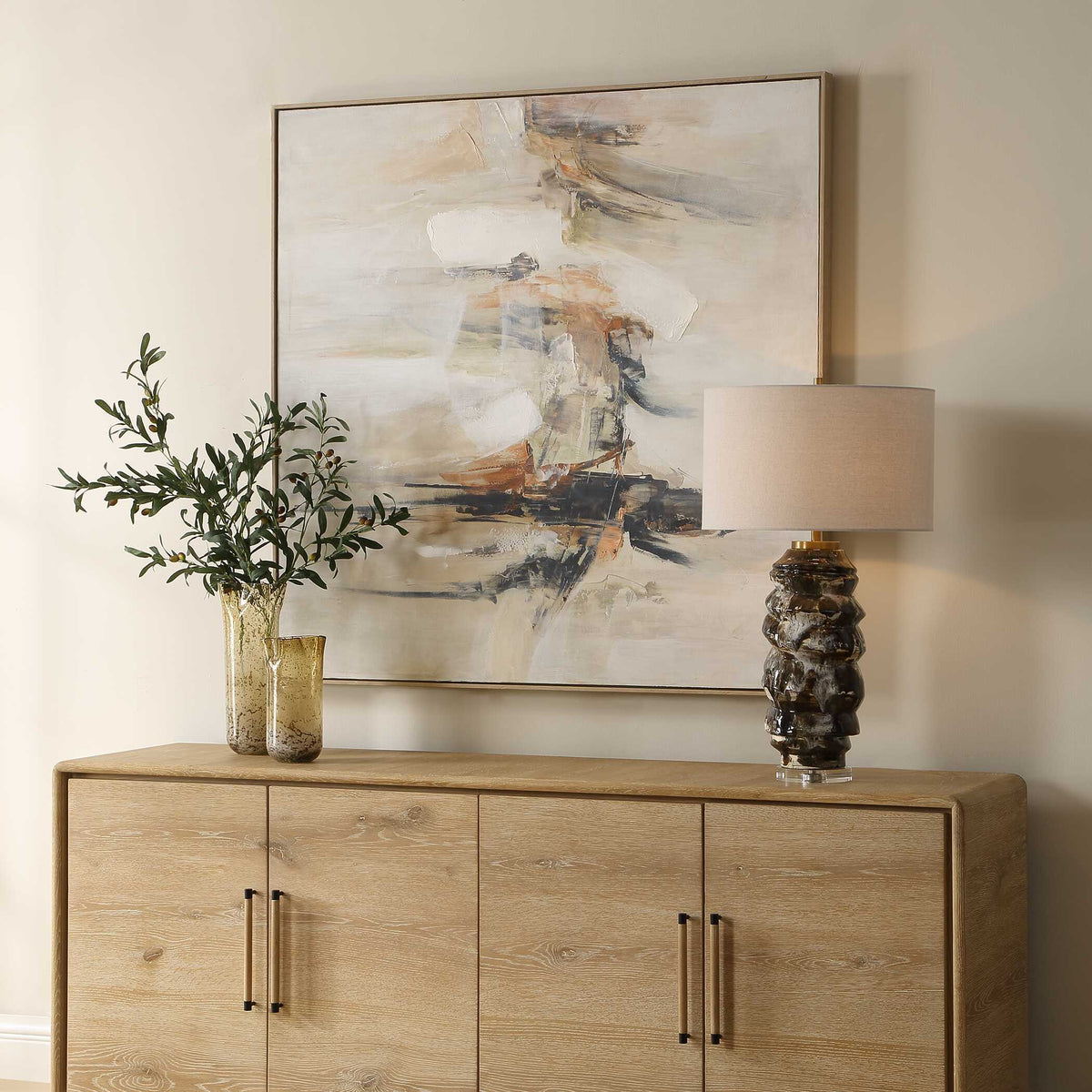 Outburst Hand Painted Modern Art Black / Blue / Brown / Gray / Green / Orange / Red / White / Woodtone - Gray / Beige by Uttermost - View 3