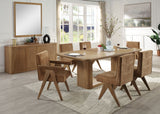 Zoey 7-Piece Light Oak Finish Dining Set with Upholstered Chairs and Rectangular Pedestal Table