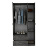 Three Door Armoire Clark, Bedroom, Smokey Oak / White - sold by Home Elegance USA