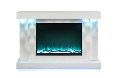 Contemporary Style TV Stand Electric Fire Place 3-Level Brightness Setting Room Temperature Control White Finish Primary Living Room - sold by Home Elegance USA