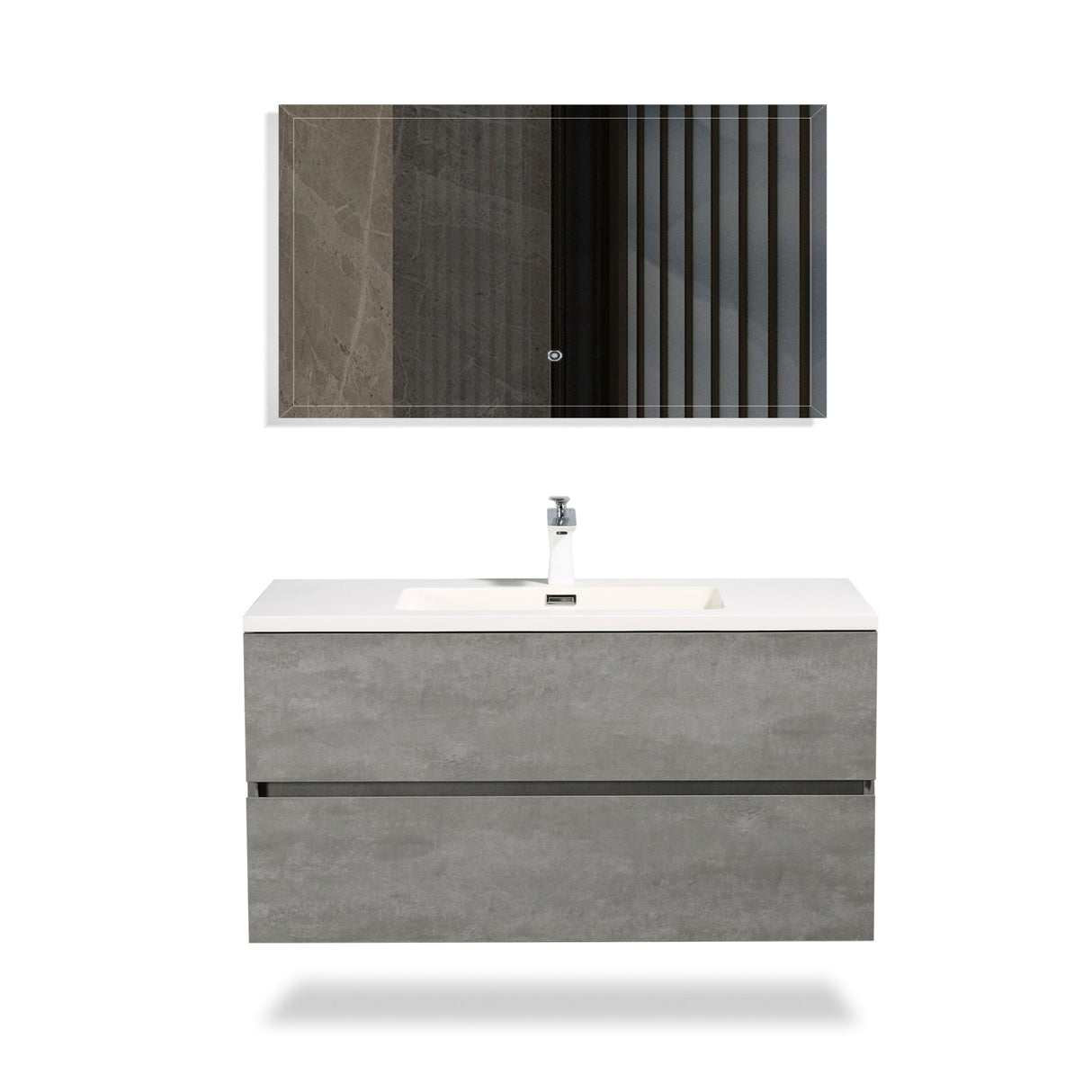 35'' Wall Mounted Single Bathroom Vanity in Ash Gray With White Solid Surface Vanity Top
