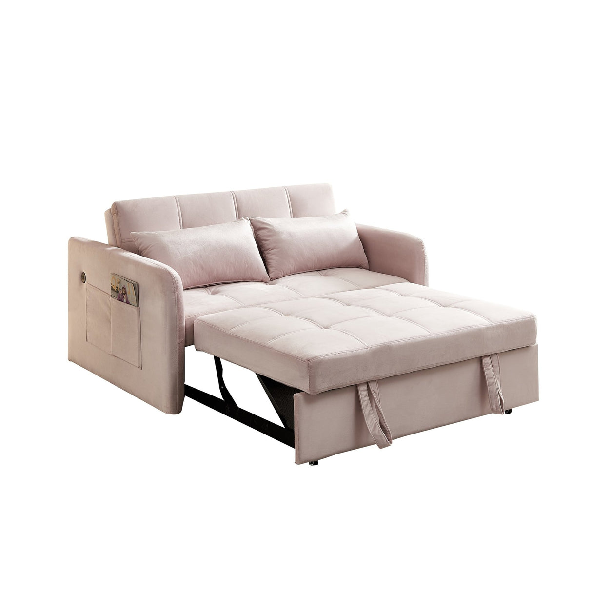 55.5" Twins Pull Out Sofa Bed Pink Velvet - W1097104080 - image - 12