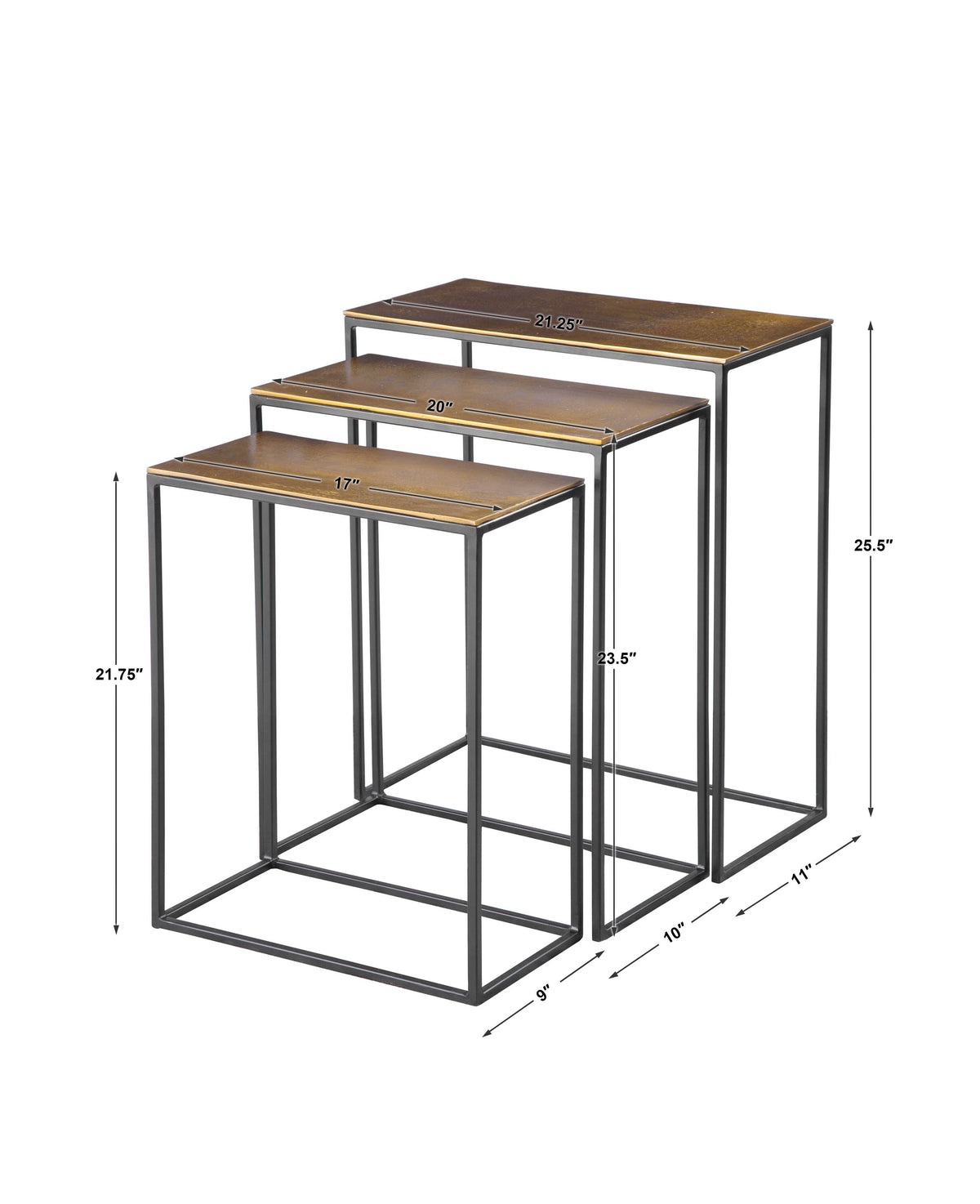 Coreene Nesting Tables (Set of 3) Gold - Bronze / Black by Uttermost - View 6