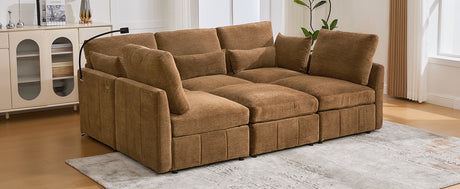 Modern Sectional Sofa Modular Sofa 85.4' U-shaped Sofa Couch with Movable Ottoman, USB Ports, Phone Holder, Brown Chenille - sold by Home Elegance USA