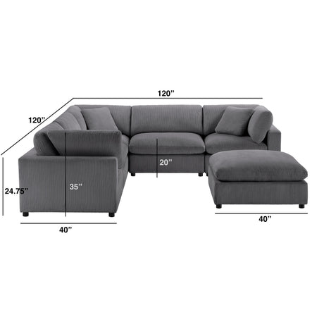 Chelsea Modular 6-Piece Sectional in Charcoal with Plush Polyester Upholstery - sold by Home Elegance USA