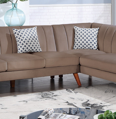 Contemporary 2-Pcs Sectional Set Living Room Furniture Light Brown Velvet Couch Left Facing Sofa, Right Facing Chaise Plush Cushion - sold by Home Elegance USA