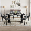 Table and chair set.64.5 x 35.4 Inch Stylish Black Wood Color Textured Dining Table.Paired with 6 Dark Gray Linen-Cotton Material High Resilience Dining Chair with Metal Leg. - sold by Home Elegance USA