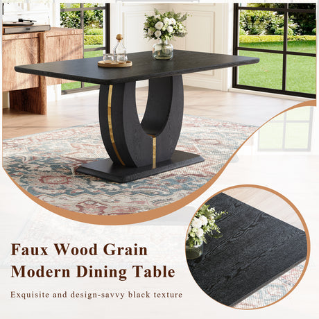 Black Wood Grain Dining Table Set for 4 people, 63' Modern MDF Dining Room Table Set .Paired with 4 Brown Suede Fabric chairs with decorative buckle design on the backrest.For Dining Room,Kitchen,etc. - sold by Home Elegance USA
