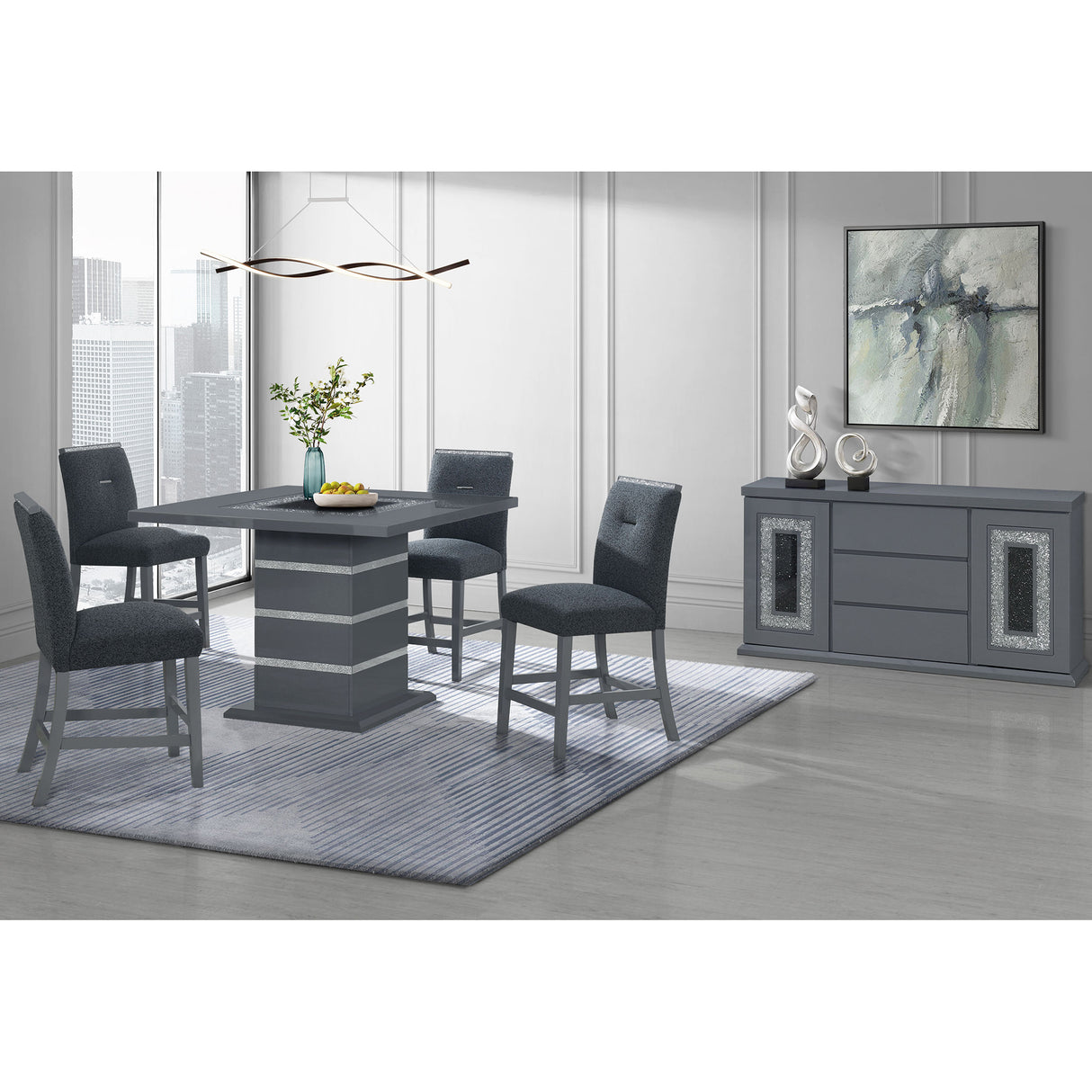 ARIYA DARK GREY BAR TABLE AND BAR STOOL SET