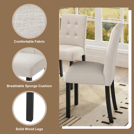 6 Piece Modern Dining Table Set, 63' Faux Marble Dining Table with Geometric Legs & 4 Upholstered Chairs & 1 Bench, Suitable for Dining Kitchen Room,Easy to Assemble, Beige + White - sold by Home Elegance USA