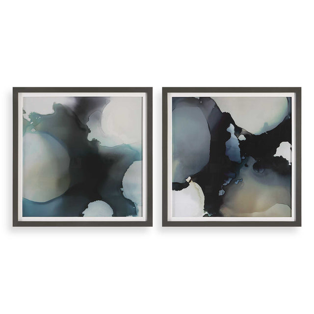 Telescopic Abstract Framed Prints (Set of 2) - Black / Blue by Uttermost - View 1