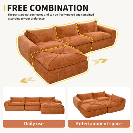 116'' Fully Compressed Sofa with High Density Foam, Integrated Backrest&Seat Cushion, Decorative Edging, Legless Design without Frame, No Assembly Required, Free Combination, Particle Chenille - sold by Home Elegance USA