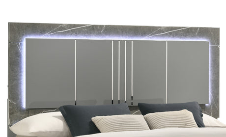 Elara Queen 5-Piece Set – Two-Tone High-Gloss Marble & Lacquer Finish with LED Lighting, Metal-Finished Legs, Spacious Storage- Gray (CA Inventory) - sold by Home Elegance USA