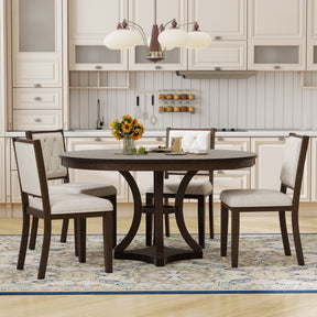 TREXM 5-Piece Retro Functional Dining Table Set Extendable Round Table and 4 Upholstered Chairs for Dining Room and Living Room (Espresso) - sold by Home Elegance USA