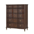 1pc Transitional Chest of Drawers Round Key Knobs Gold Capped Legs Dark Cherry Finish Bedroom Furniture