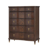 1pc Transitional Chest of Drawers Round Key Knobs Gold Capped Legs Dark Cherry Finish Bedroom Furniture