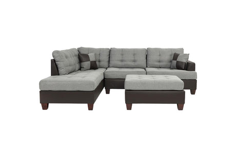 Contemporary Sectional Sofa Grey Polyfiber Linen Like Fabric Cushion Tufted Reversible 3pc Sectional Sofa L/R Chaise Ottoman Living Room Furniture Pillows - sold by Home Elegance USA