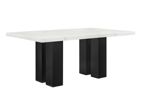 7pc Dining Set White Rectangular Marble-like Tabletop Dark-finished Base Upholstered Chairs Soft Wooden Dining Room Furniture - sold by Home Elegance USA
