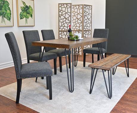 Amisos 6-Piece Dining Set, Hairpin Dining Table with 4 Chairs and a Wood Bench, 3 Color Options - sold by Home Elegance USA