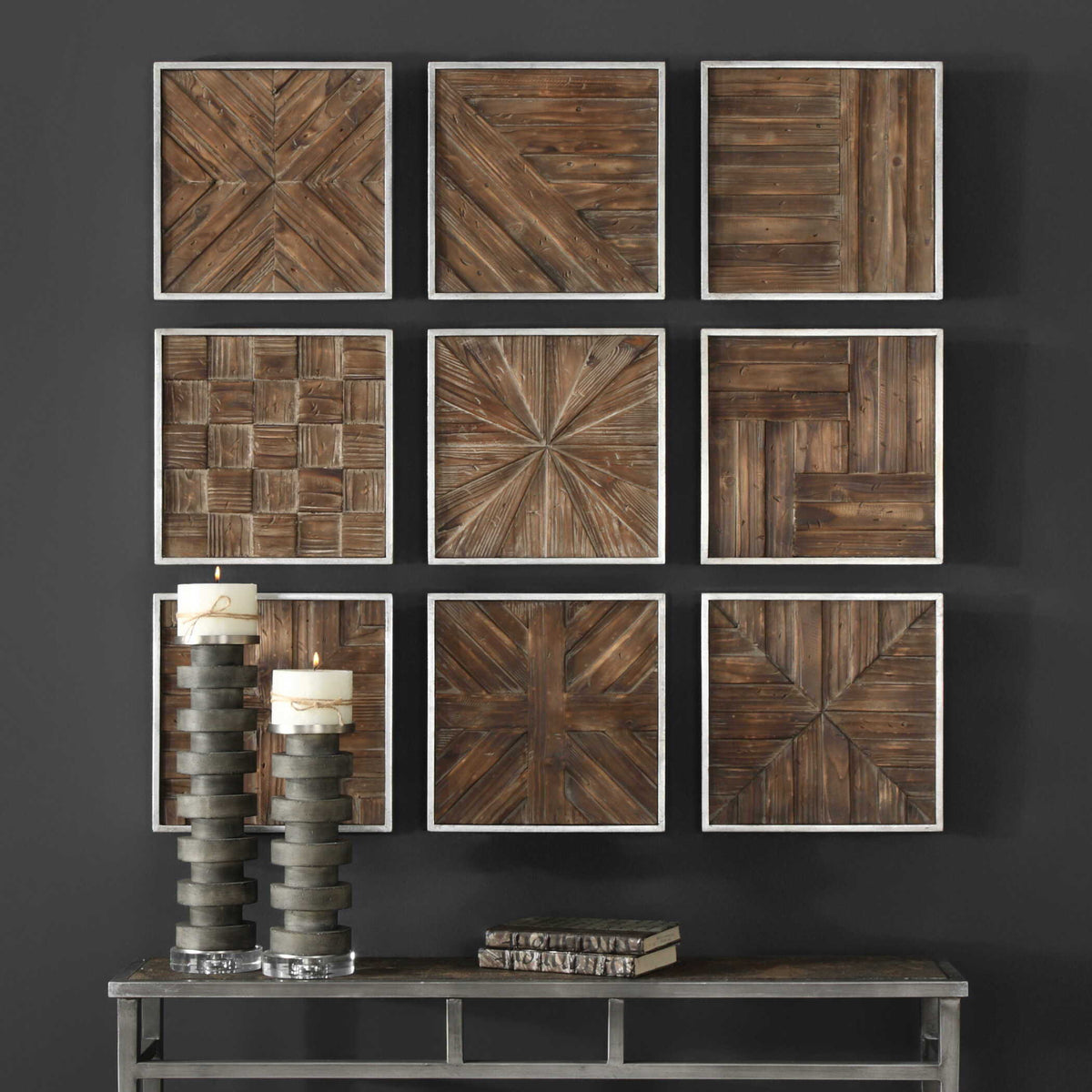Bryndle Rustic Wooden Squares (Set of 9) - Dark Brown by Uttermost - View 2