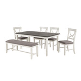 Juego de comedor Carrol de 6 piezas de madera, blanco y gris
