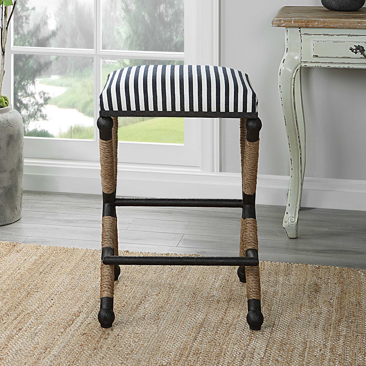 Braddock Backless Counter Stool - Black / White by Uttermost - View 3