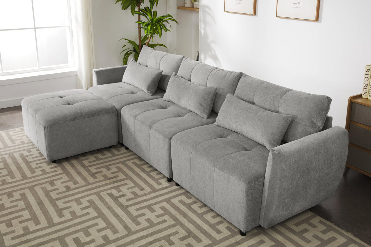 113.3" Convertible Sectional Sofa Couch 3 - Seat L - Shaped Sofa with Movable Ottoman and USB for Apartment, Living Room, Bedroom, Grey - SG000880AAE - image - 25