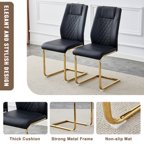 Table and chair set.The table has a glass tabletop with imitation marble pattern sticker and stainless steel golden legs.Paried with 8 Black comfortable chairs with PU seats and metal legs.W1151S01514 - sold by Home Elegance USA