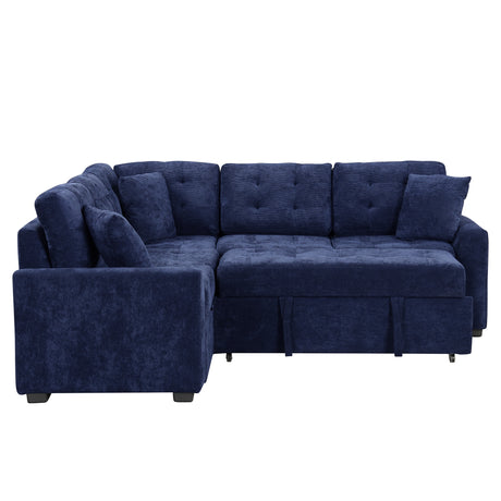 Navy Blue L-shape Sofa Bed with Pull-out Sleeper, USB Ports, Power Sockets, Corded Velveteen, 82.6' - sold by Home Elegance USA