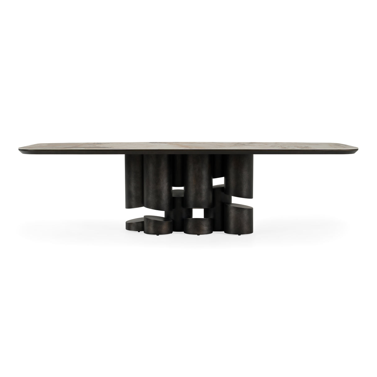 Finsbury - Modern Ceramic + Dark Grey Brass Oval Dining Table - View Image 1