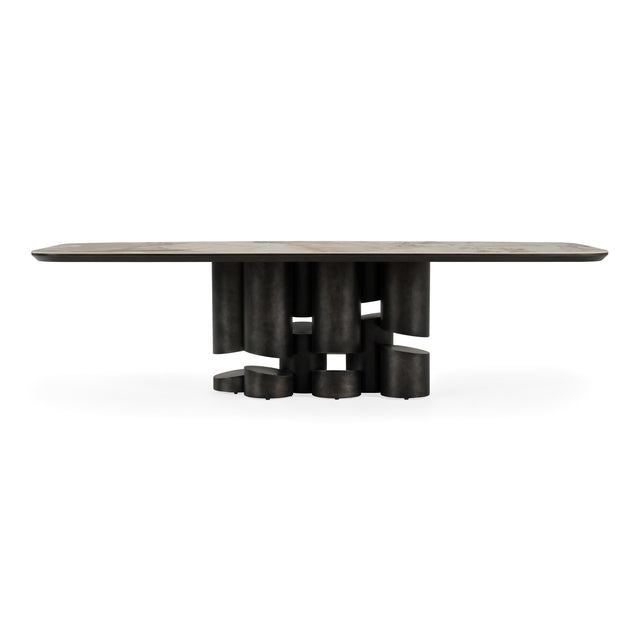 Finsbury - Modern Ceramic + Dark Grey Brass Oval Dining Table - View Image 1