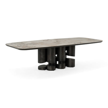Finsbury - Modern Ceramic + Dark Grey Brass Oval Dining Table - View Image 1