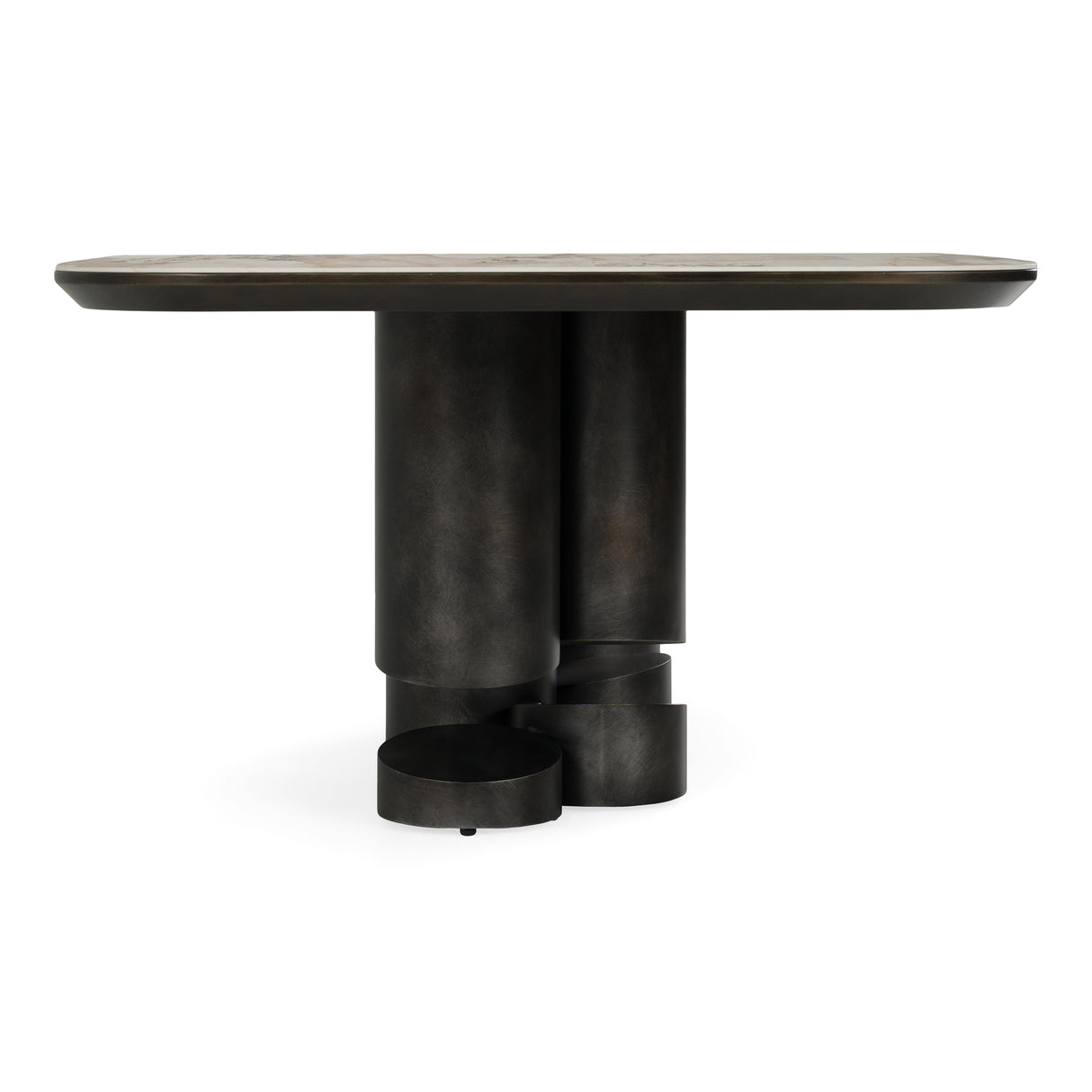Finsbury - Modern Ceramic + Dark Grey Brass Oval Dining Table - View Image 1