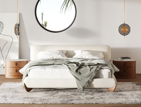 Fleury - Contemporary Cream Fabric and Walnut Bed-eastern - View Image 1