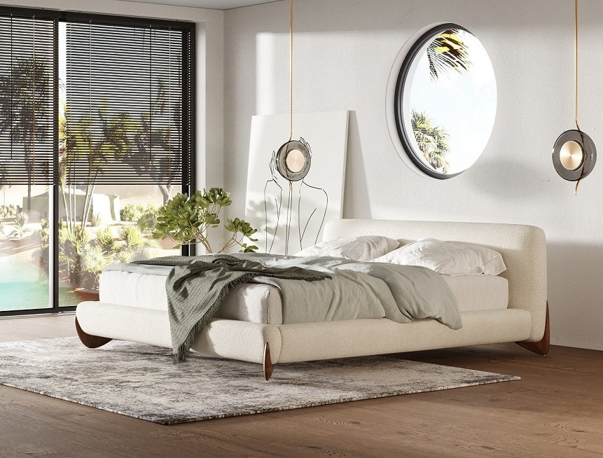 Fleury - Contemporary Cream Fabric and Walnut Bed-eastern - View Image 1