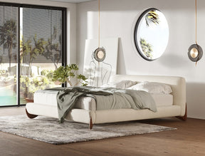 Fleury - Contemporary Cream Fabric and Walnut Bed-eastern - View Image 1