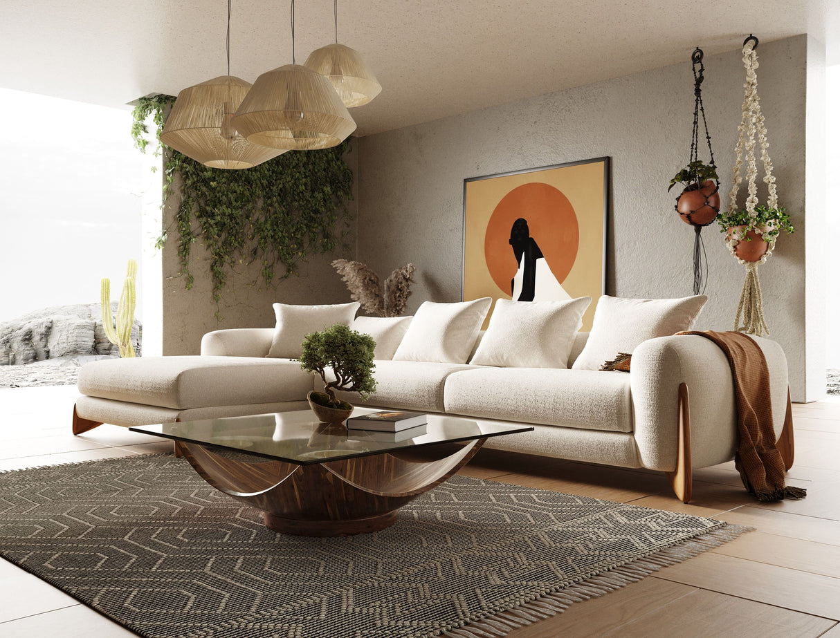 Modrest Fleury - Contemporary Cream Fabric and Walnut LAF Sectional Sofa - Home Elegance USA