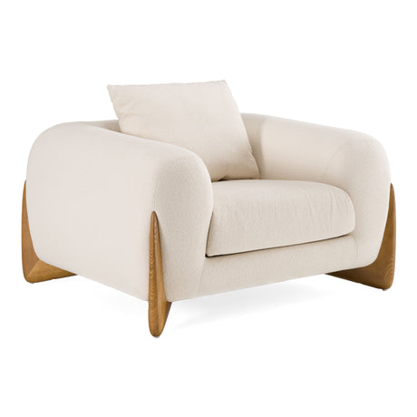 Modrest Fleury - Contemporary Cream Fabric and Walnut Lounge Chair
