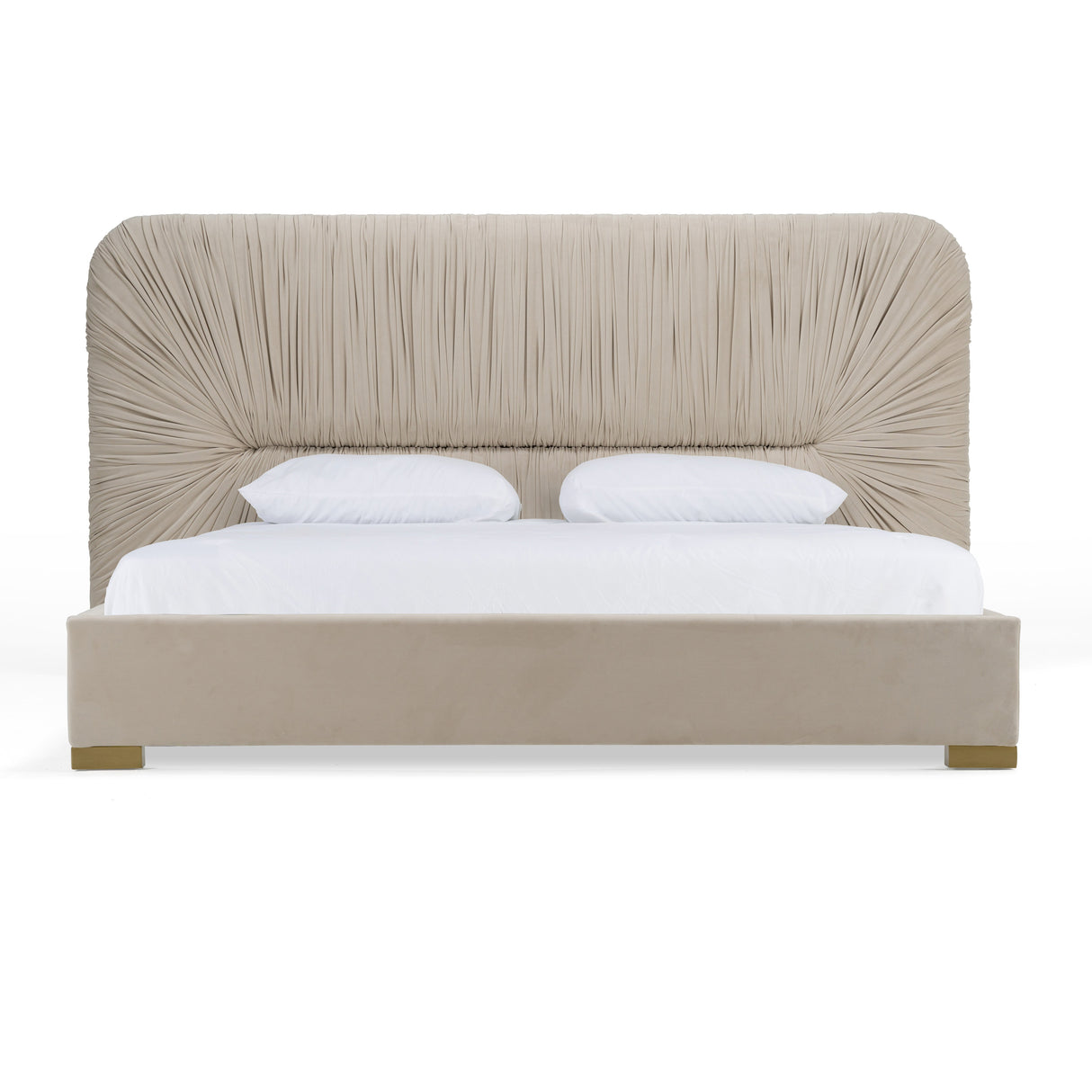 Eastern King Florence - Modern Beige Velvet + Gold Bed - View Image 1