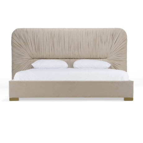 Eastern King Florence - Modern Beige Velvet + Gold Bed - View Image 1
