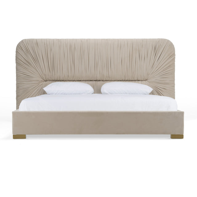 Eastern King Florence - Modern Beige Velvet + Gold Bed - View Image 1