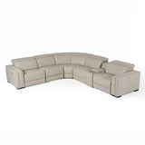 Modrest Frazier - Modern Light Grey Leather Sectional Sofa with 3 Recliners + Console - Home Elegance USA