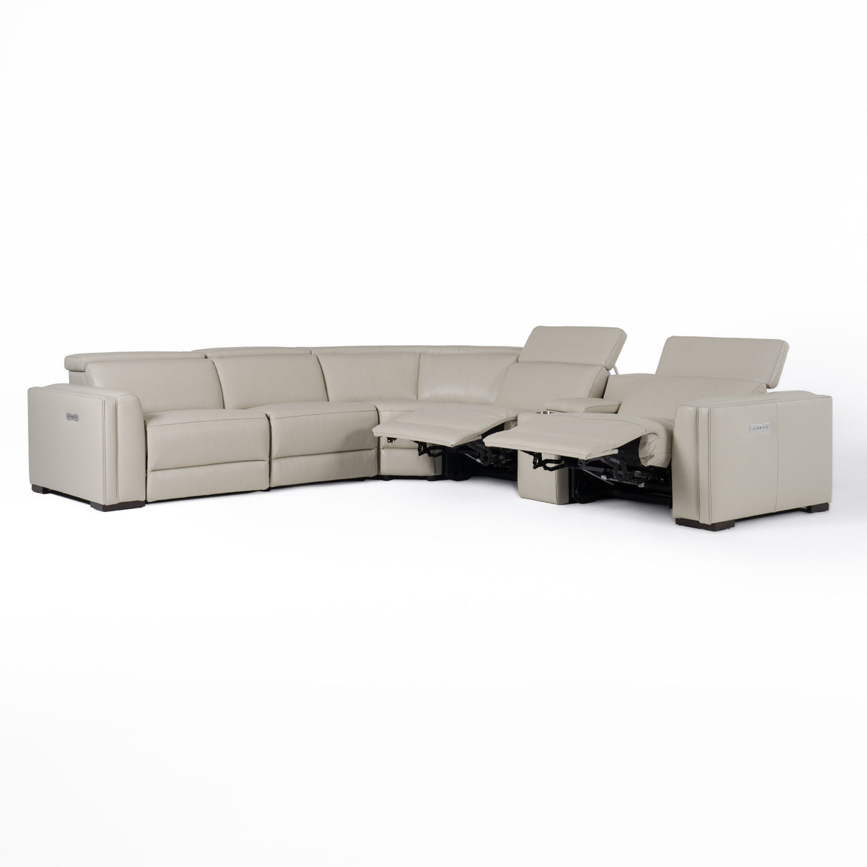 Modrest Frazier - Modern Light Grey Leather Sectional Sofa with 3 Recliners + Console - Home Elegance USA