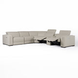 Modrest Frazier - Modern Light Grey Leather Sectional Sofa with 3 Recliners + Console