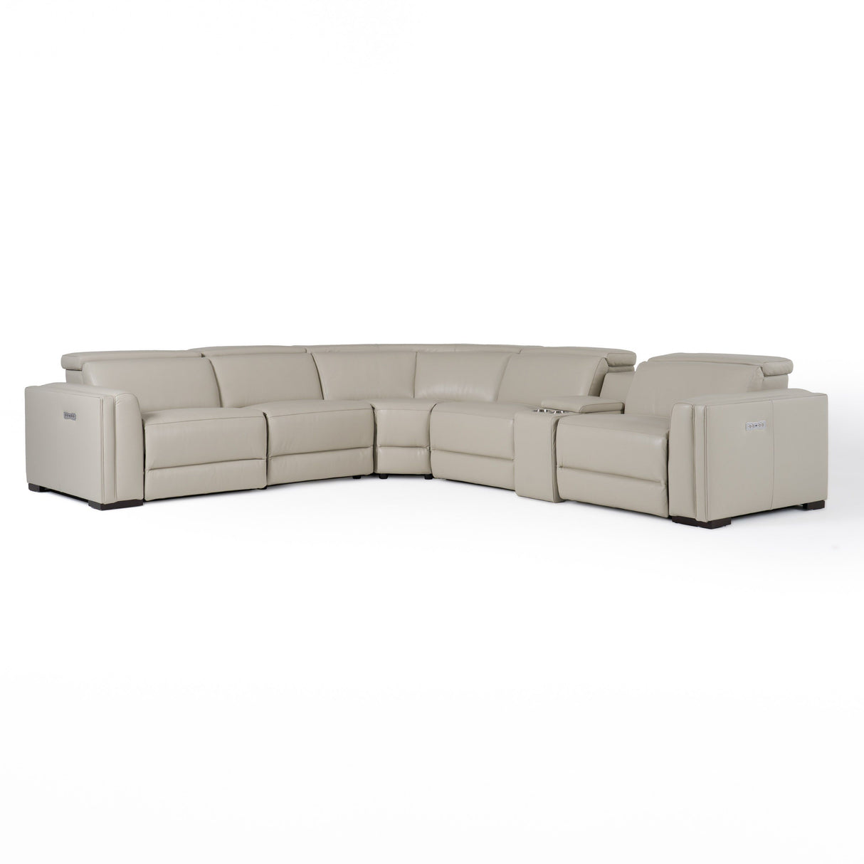 Modrest Frazier - Modern Light Grey Leather Sectional Sofa with 3 Recliners + Console - Home Elegance USA