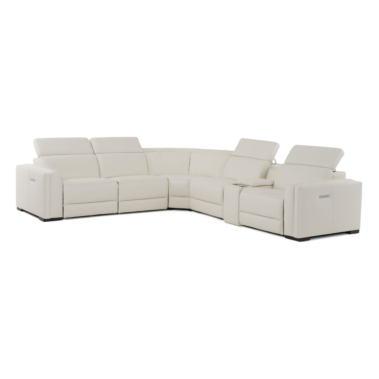 Modrest Frazier - Modern White Leather Sectional Sofa with 3 Recliners + Console - Home Elegance USA