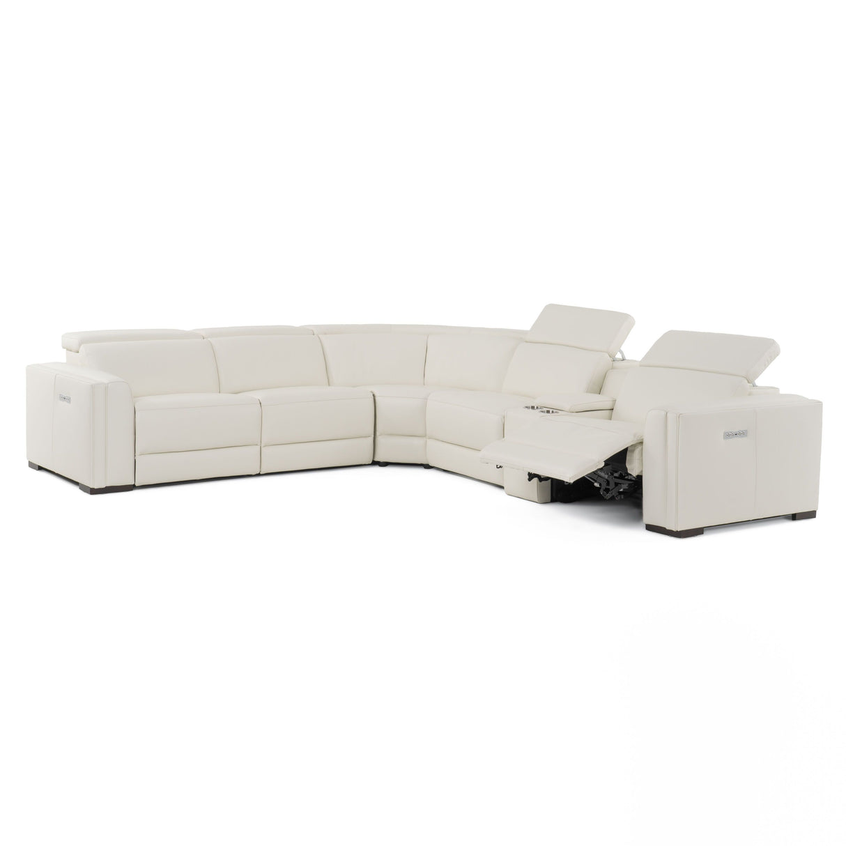 Modrest Frazier - Modern White Leather Sectional Sofa with 3 Recliners + Console - Home Elegance USA