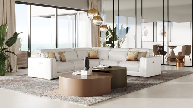 Frazier - Modern White Leather Sectional Sofa with 3 Recliners - View Image 1