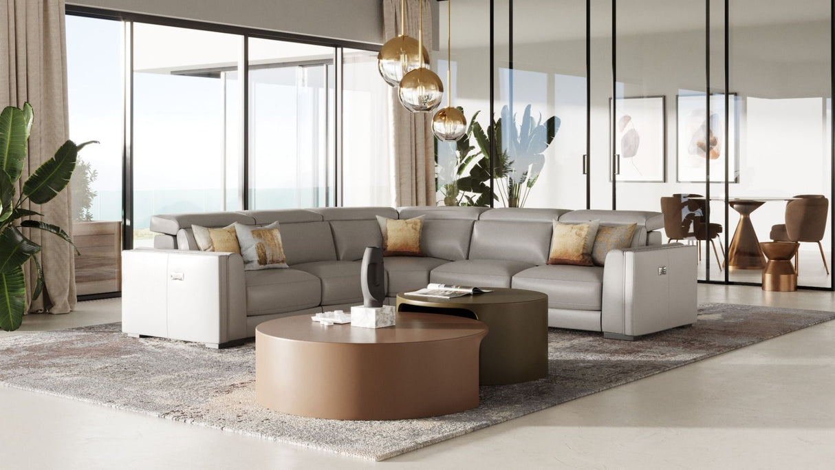 Modrest Frazier - Modern Light Grey Leather Sectional Sofa with 3 Recliners - Home Elegance USA